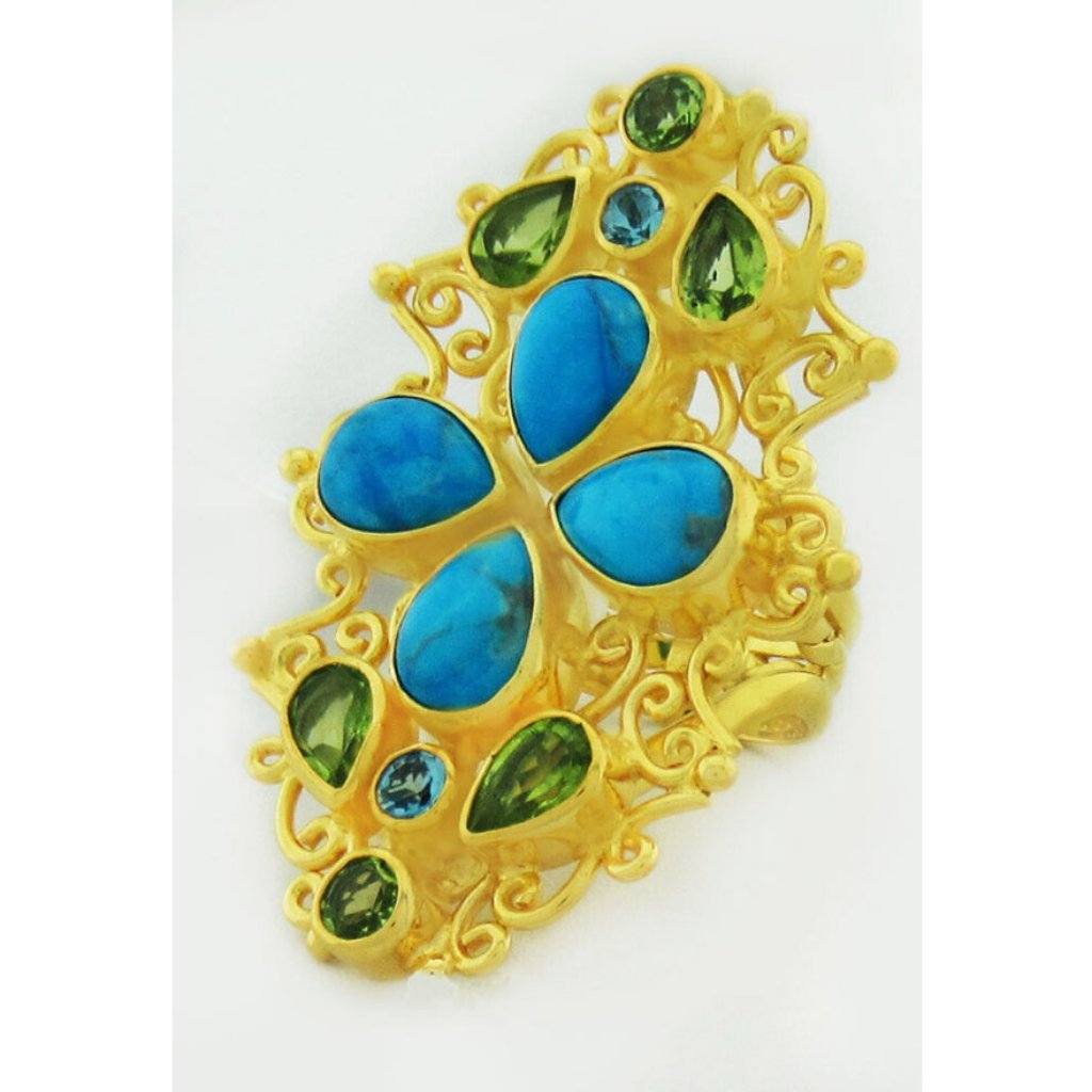 Genuine Turquoise, Peridot & Blue Topaz Ring .925 Silver ** New With Tag **